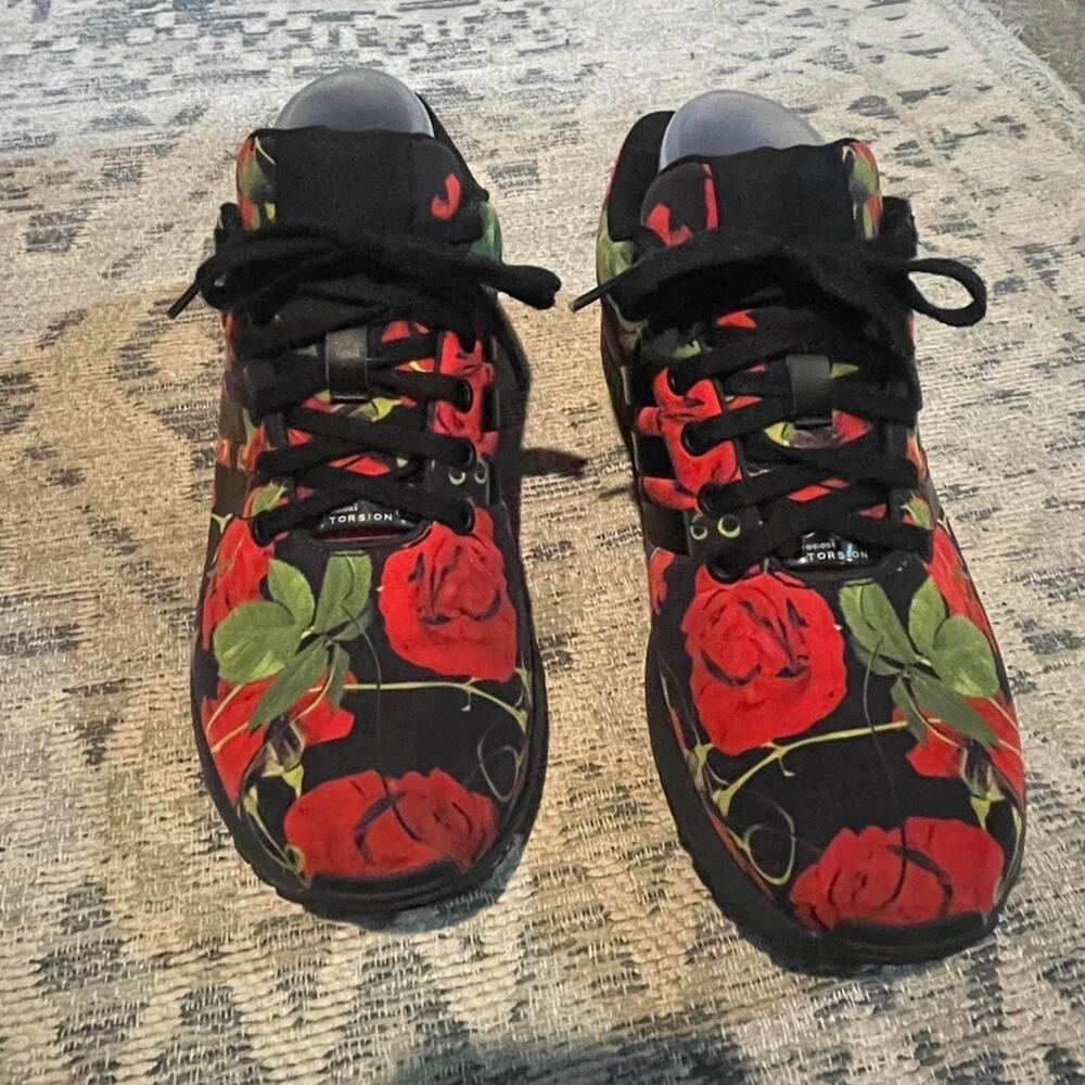 Adidas zx flux red floral sneakers women's size 7 - Picture 4 of 8